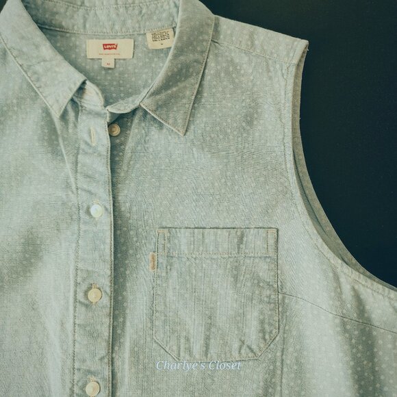 Levi's Vintage Womens 90s Sleeveless Polka Dot Cotton Button-Down Shirt M - Picture 5 of 12